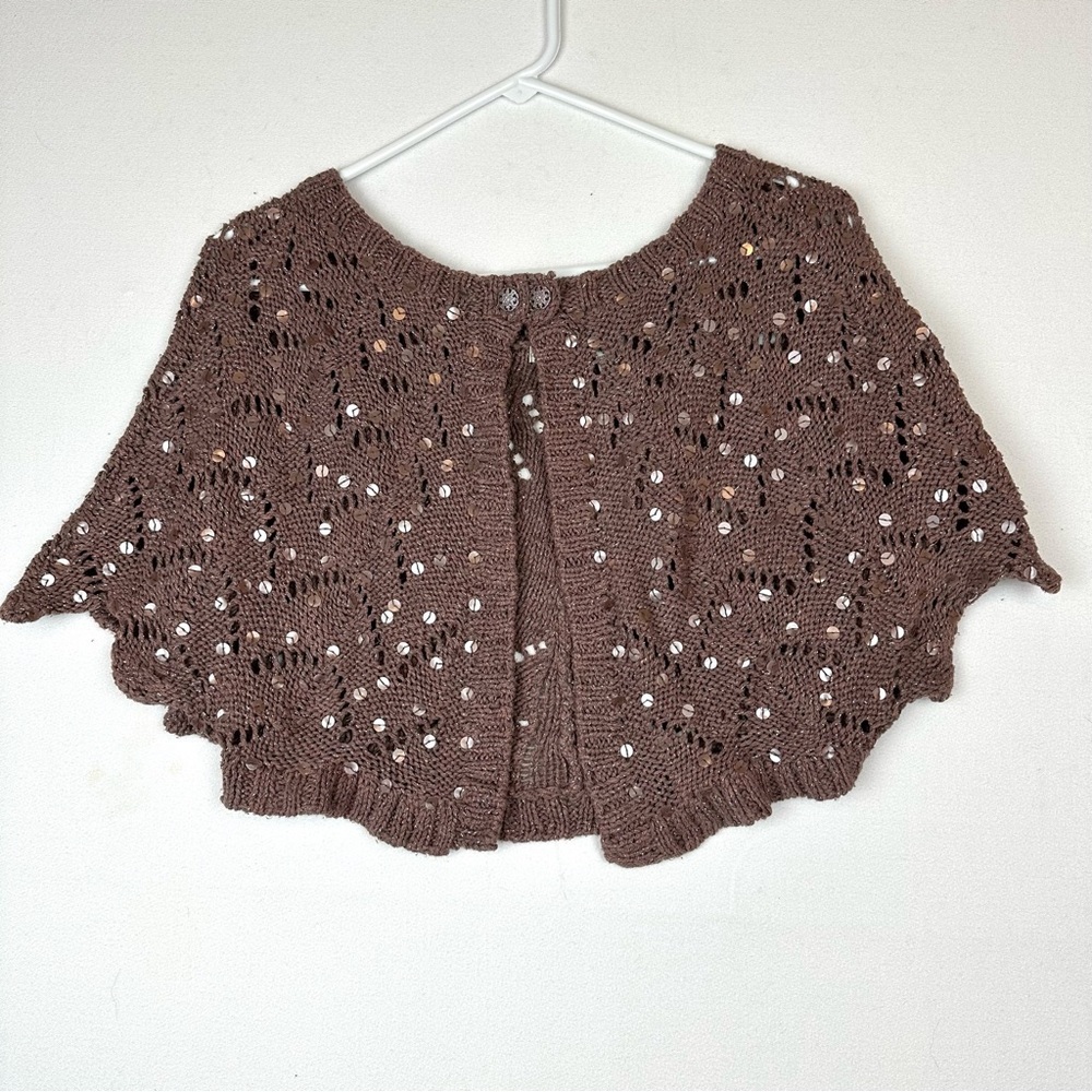 Odille Anthropologie Embellished Sweater Shrug Mocha